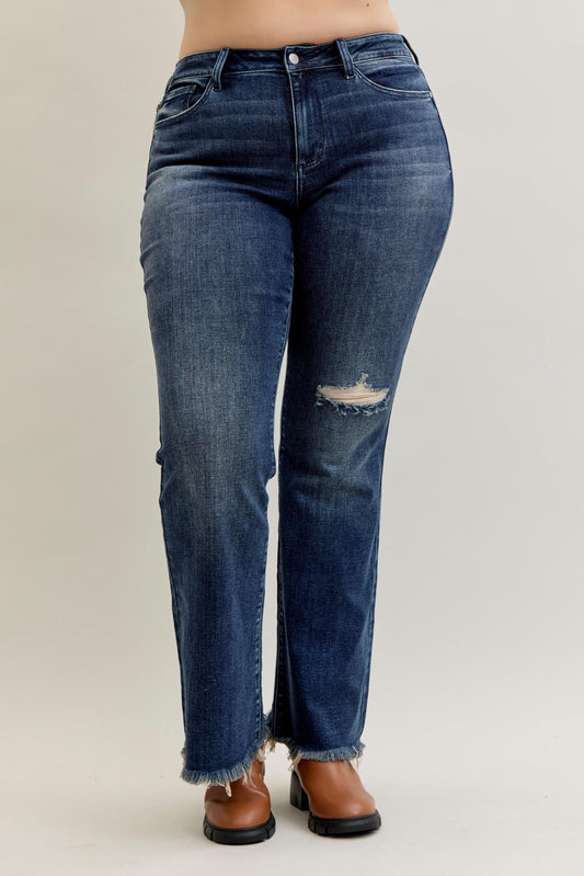 Curvy Mara High Rise Flare Destroy & Fray Hem by Judy Blue