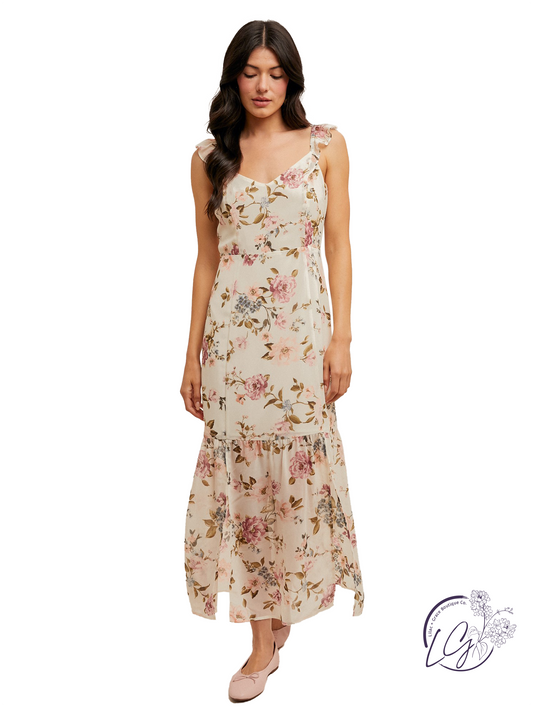 Trace Cutout Chiffon Maxi Dress