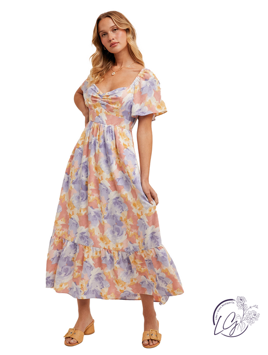 Fernflutter Flare Sleeve Long Dress