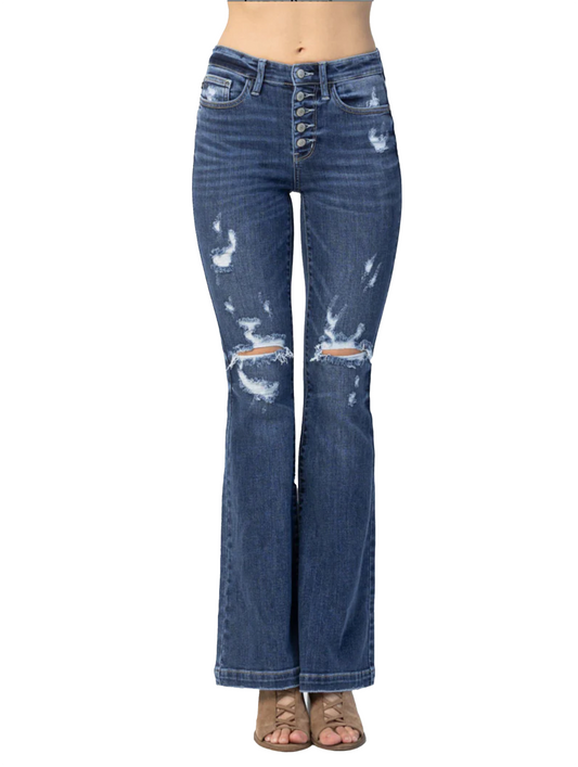 Myra Mid Rise Distressed Flare Jeans by Judy Blue