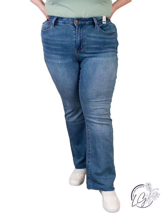 Curvy Skyla Mid-Rise Raw Hem Bootcut Jeans By Judy Blue