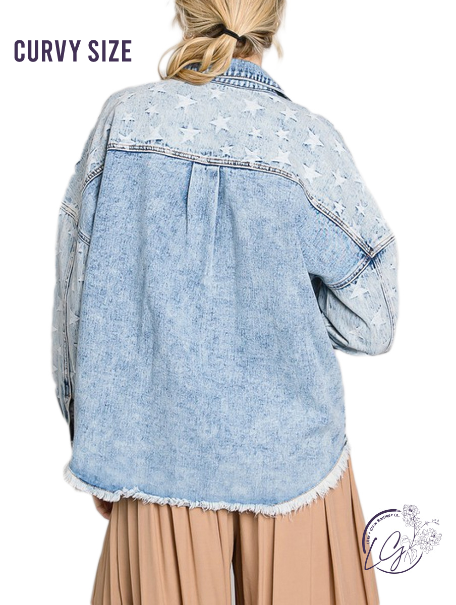 Curvy Star Button Down Denim Jacket