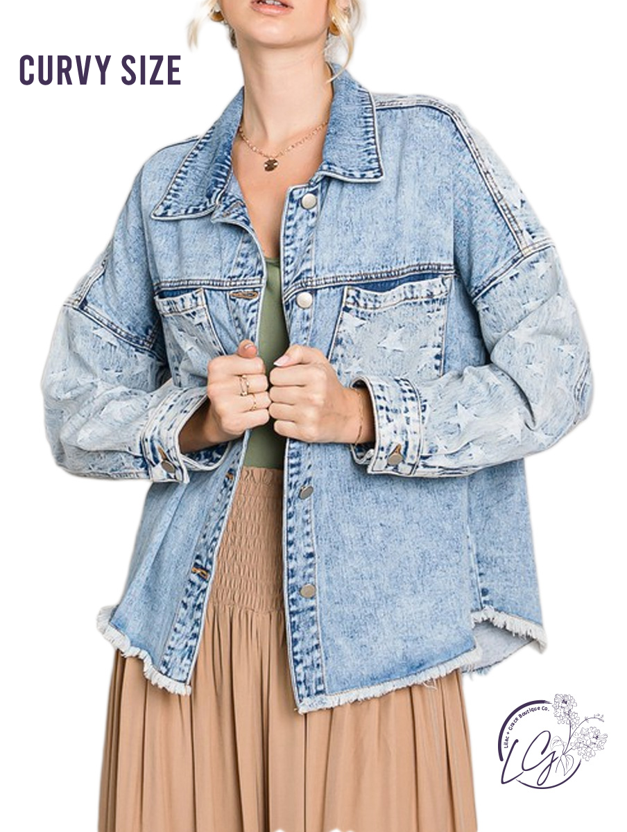 Curvy Star Button Down Denim Jacket