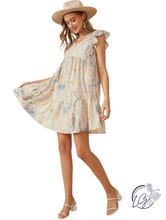 Watercolor Mist Ruffle Dress