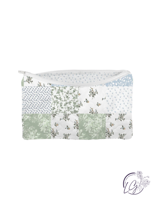 Waverly Patchwork Blue Quilted Makeup Bag