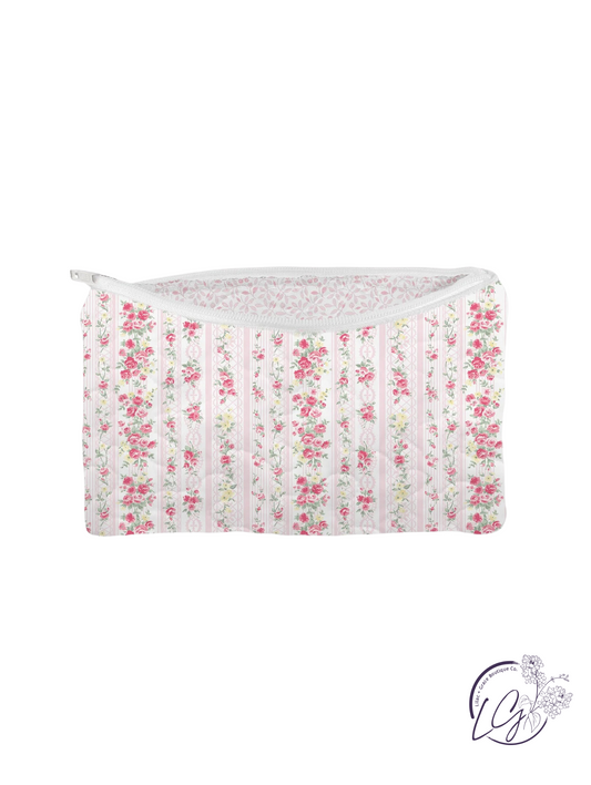 Wilshire Stripe Pink Quilted Makeup Bag