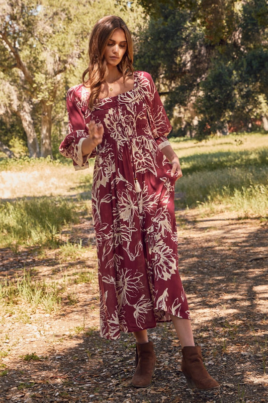 Curvy Autumn Bloom Smocked Dress