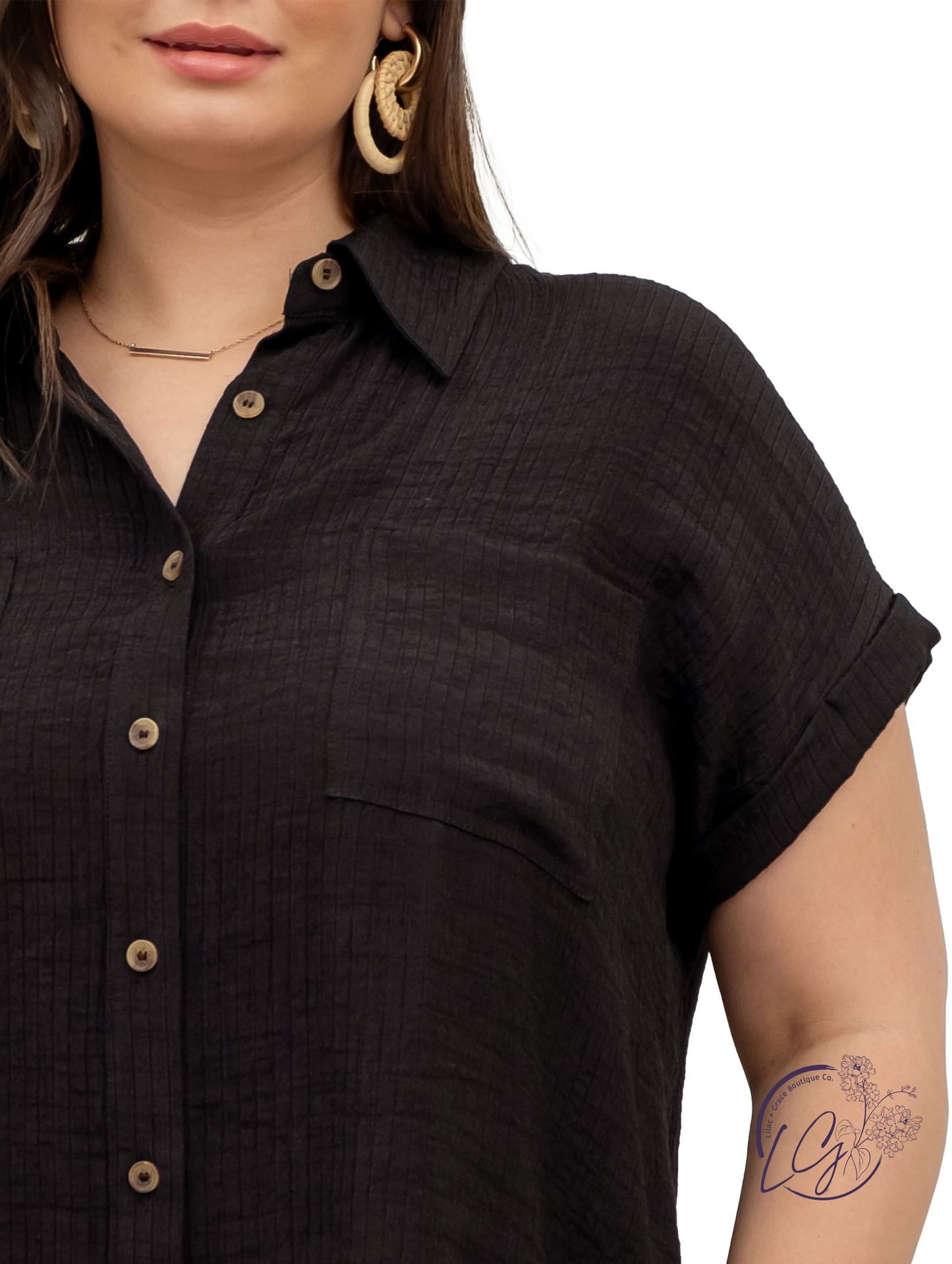 Curvy Modern Solid Button Down