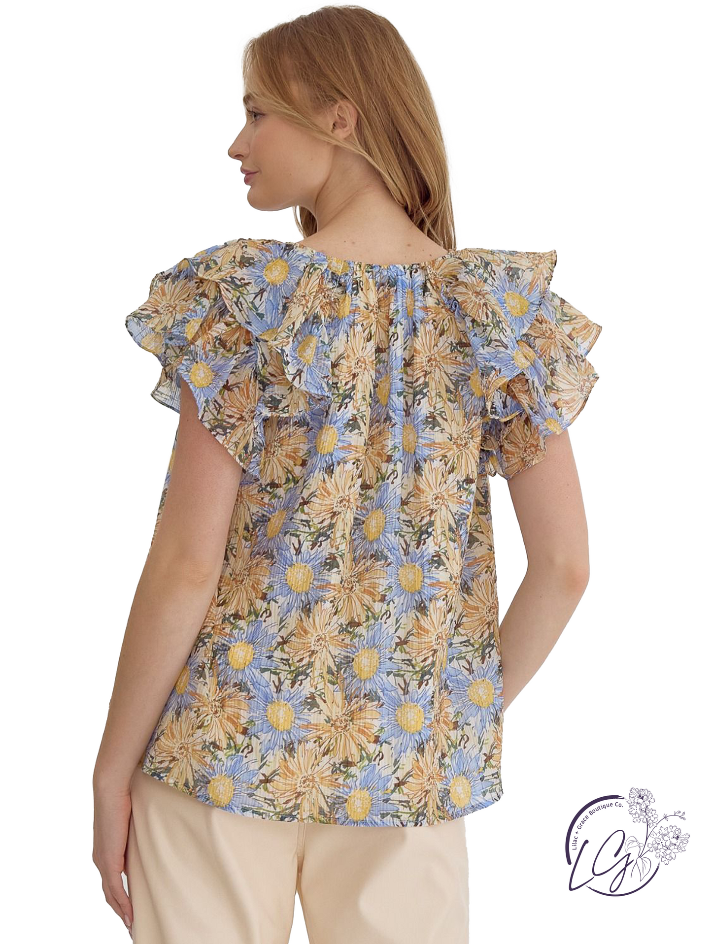 Hands Let Go Ruffle Sleeve Top