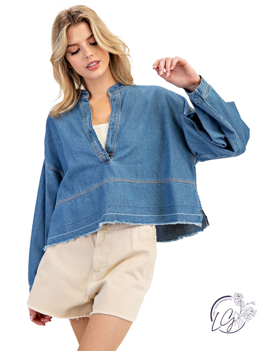 Dustveil Denim V-Neck Top