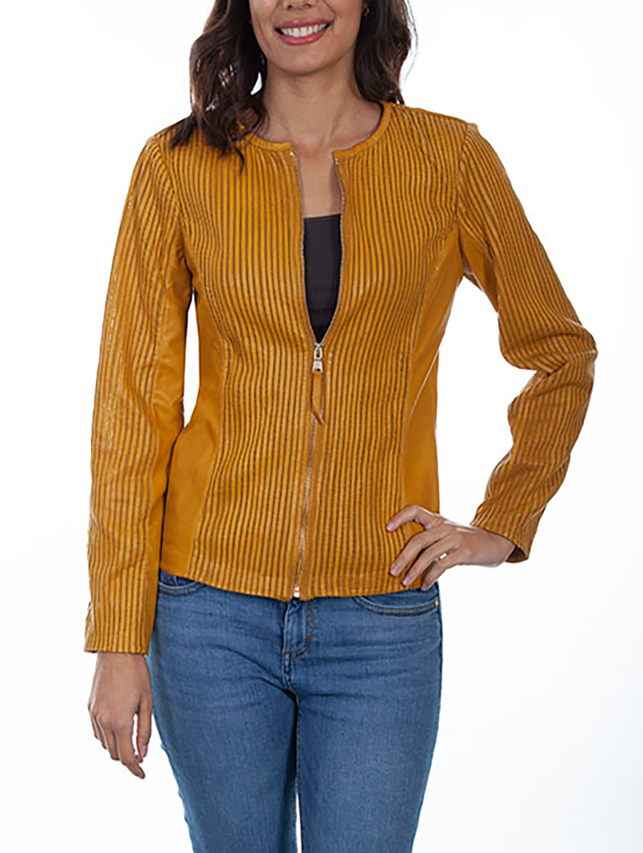 Butterscotch Elastic Panel Leather Jacket