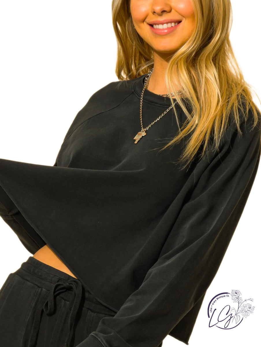 Crazy for you raglan long sleeve crop sweatshirt