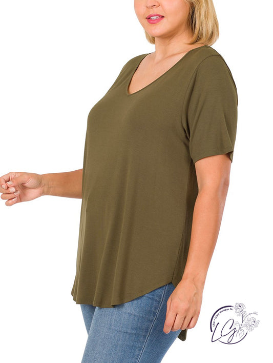 Curvy Comfort Caress V-Neck Tee