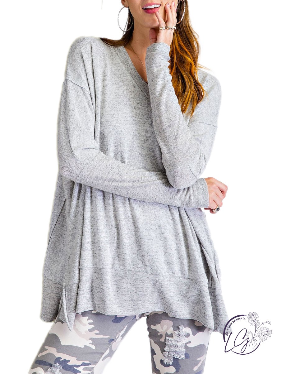 Weekends Are For Adventure Brushed Knit Loose Fit Top