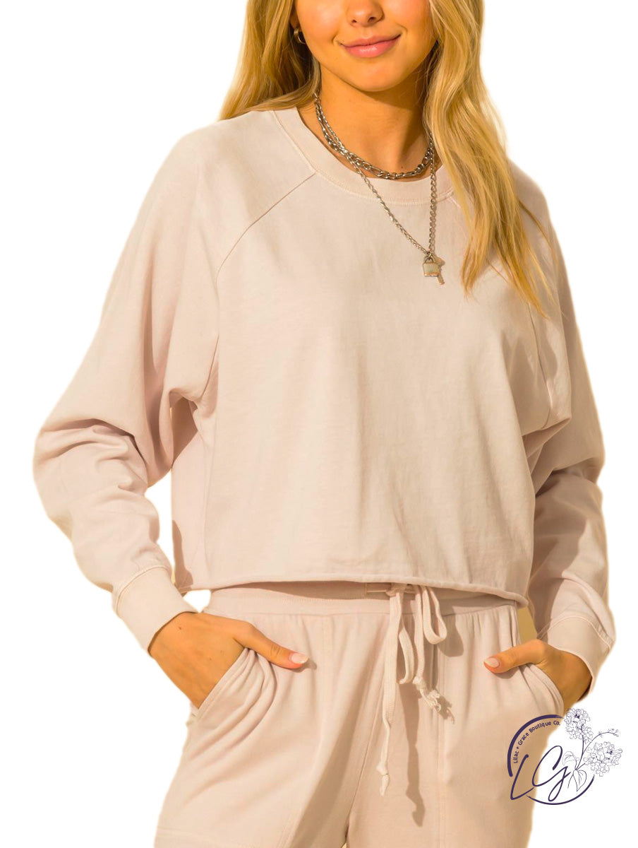 Crazy for you raglan long sleeve crop sweatshirt