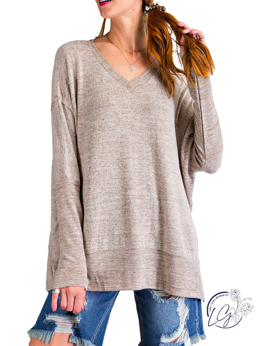Weekends Are For Adventure Brushed Knit Loose Fit Top