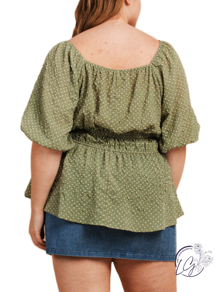 Curvy River Runs Polka Dot Blouse