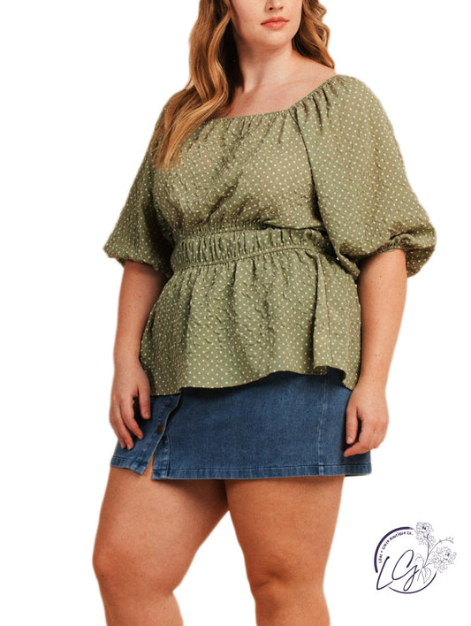 Curvy River Runs Polka Dot Blouse