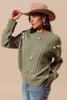 Embroidered Flower Cable Knitted Sweater Top