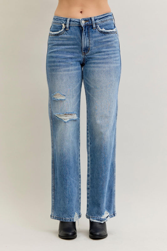 Curvy Sienna Distressed Straight Jean by Judy Blue