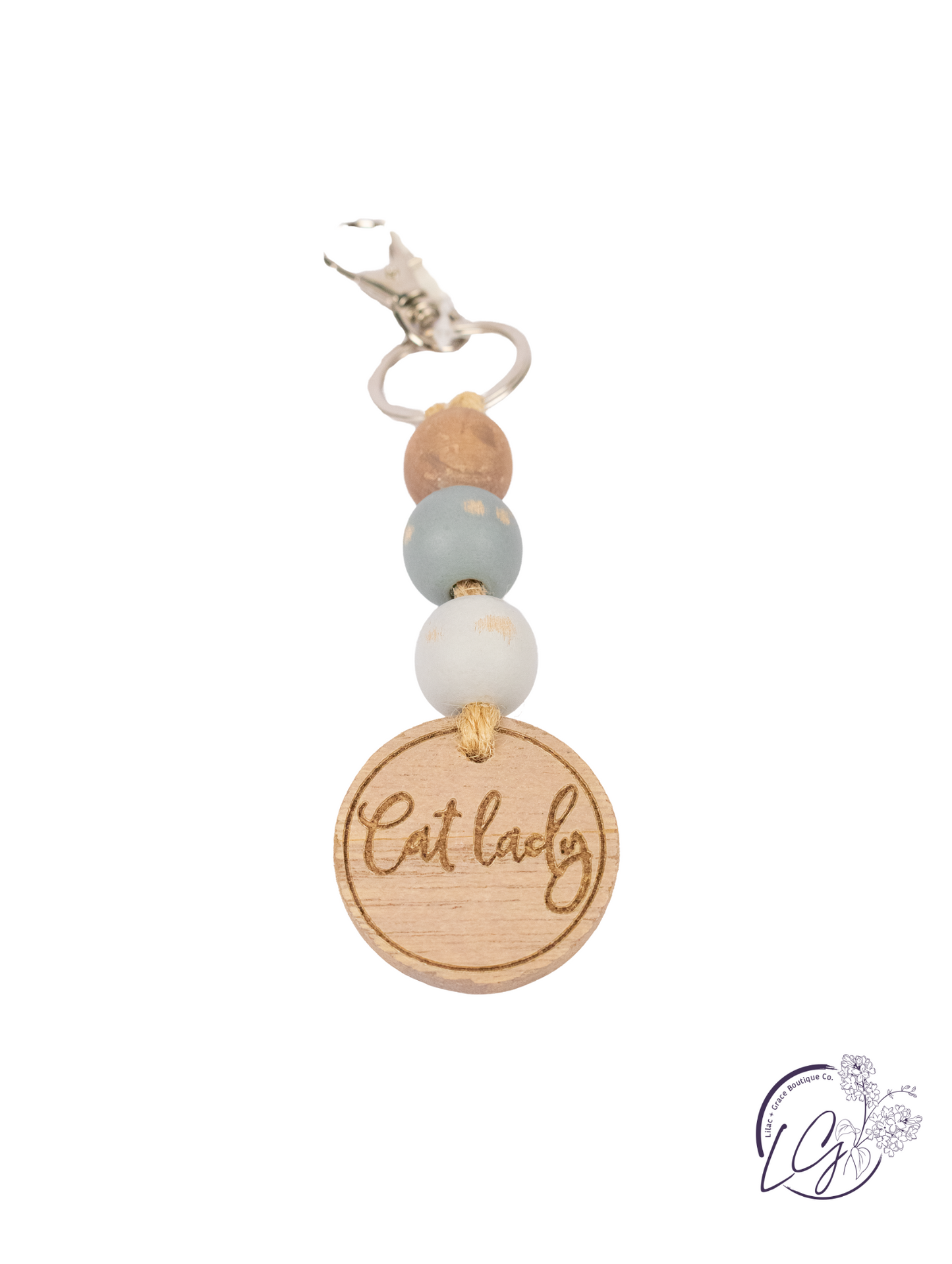 Wood Beads w/ Clip Key Ring and Tag