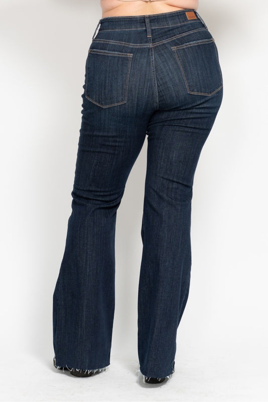 Curvy Harlow High Rise Raw Hem Flare by Judy Blue