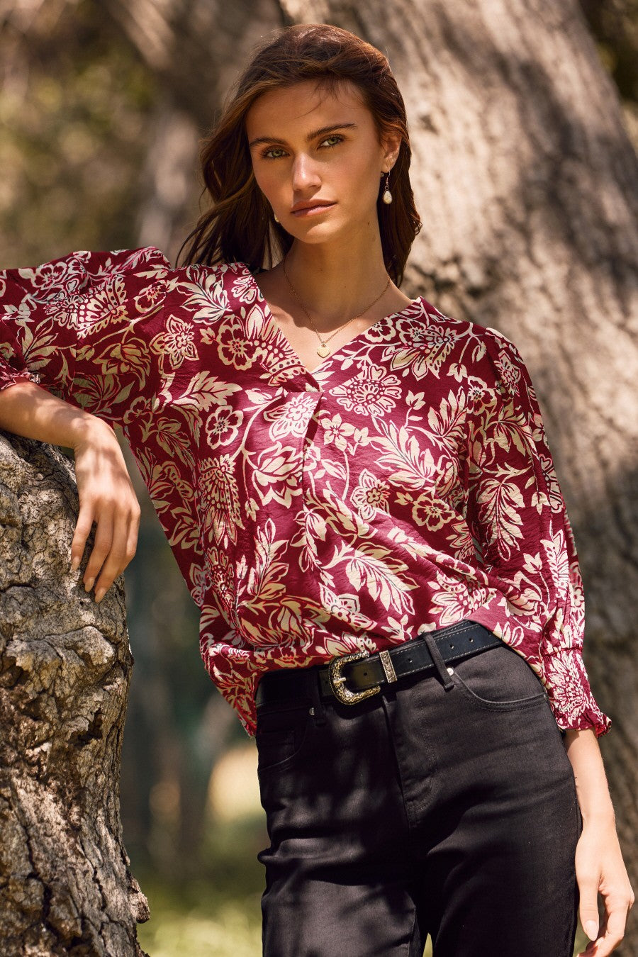 Golden Vine Floral Printed Blouse