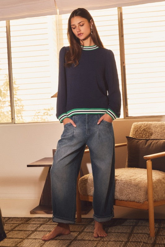 Polished Pleat Denim Pants