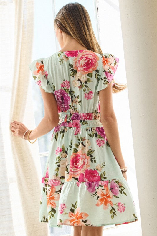 Mint Blossom Mini Dress