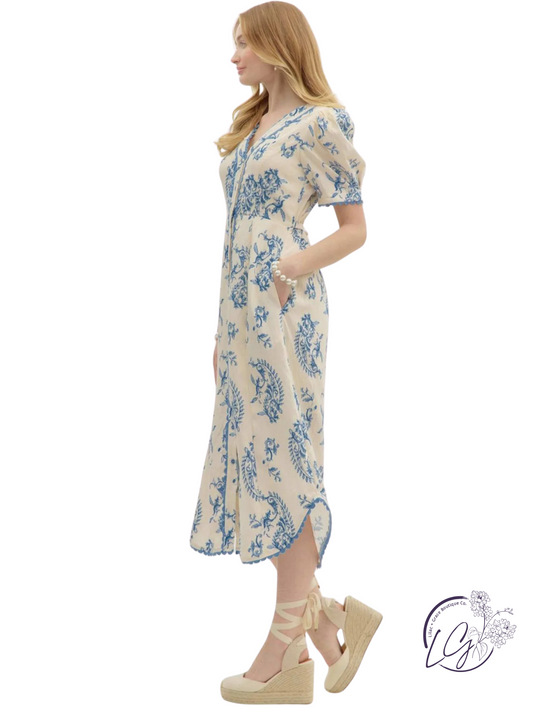 Wander Slow Paisley Pleated Midi Dress