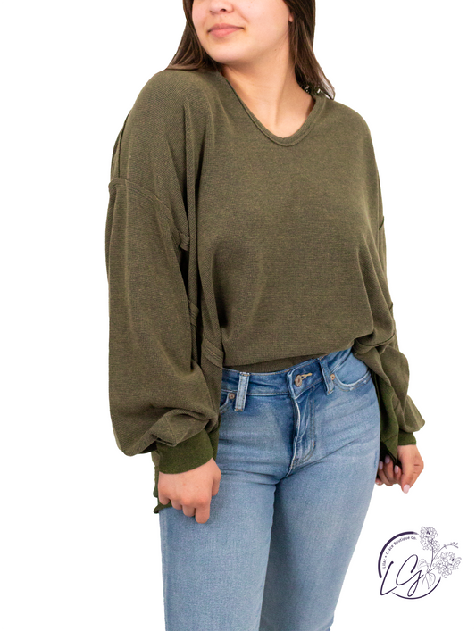 (Sale) Washed Oversized Split Neck Tee