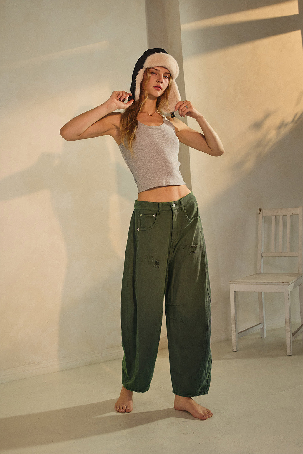 Curvy Urban Wave Acid Washed Colored Barrel Denim Pants