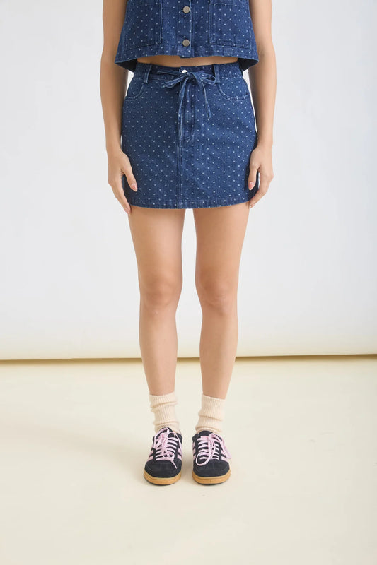 Darling Dot Denim Skirt