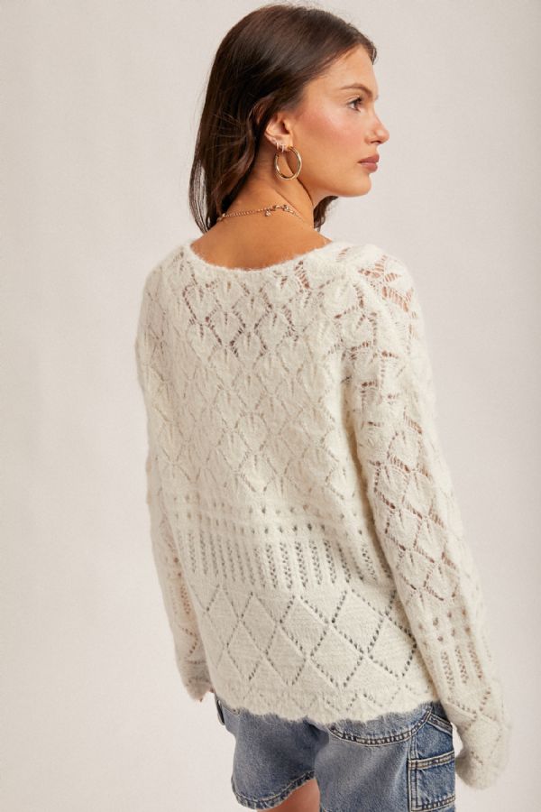 Open Knit V-Neck Crop Sweater