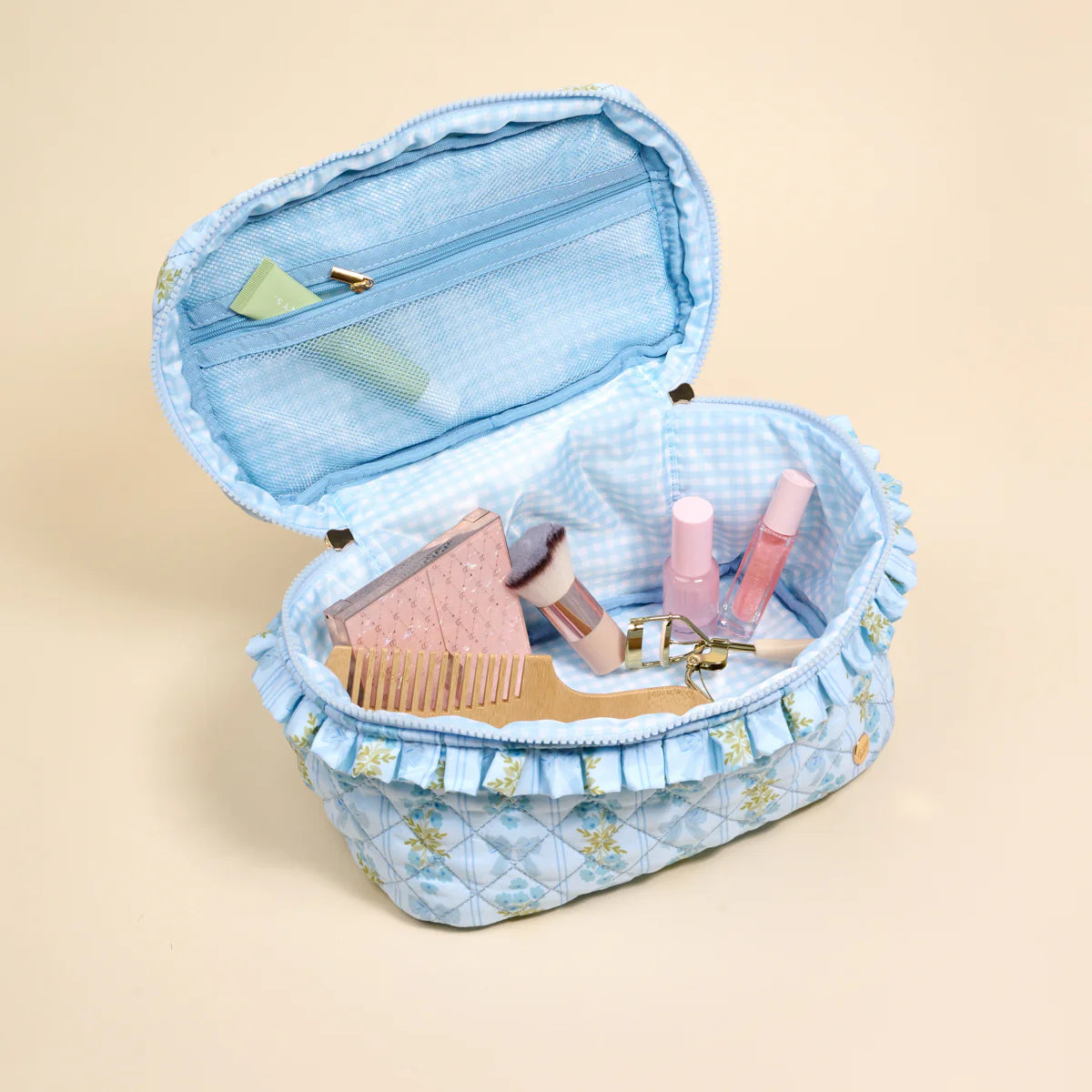 Ruffled Glam & Go Quilted Cosmetic Bag