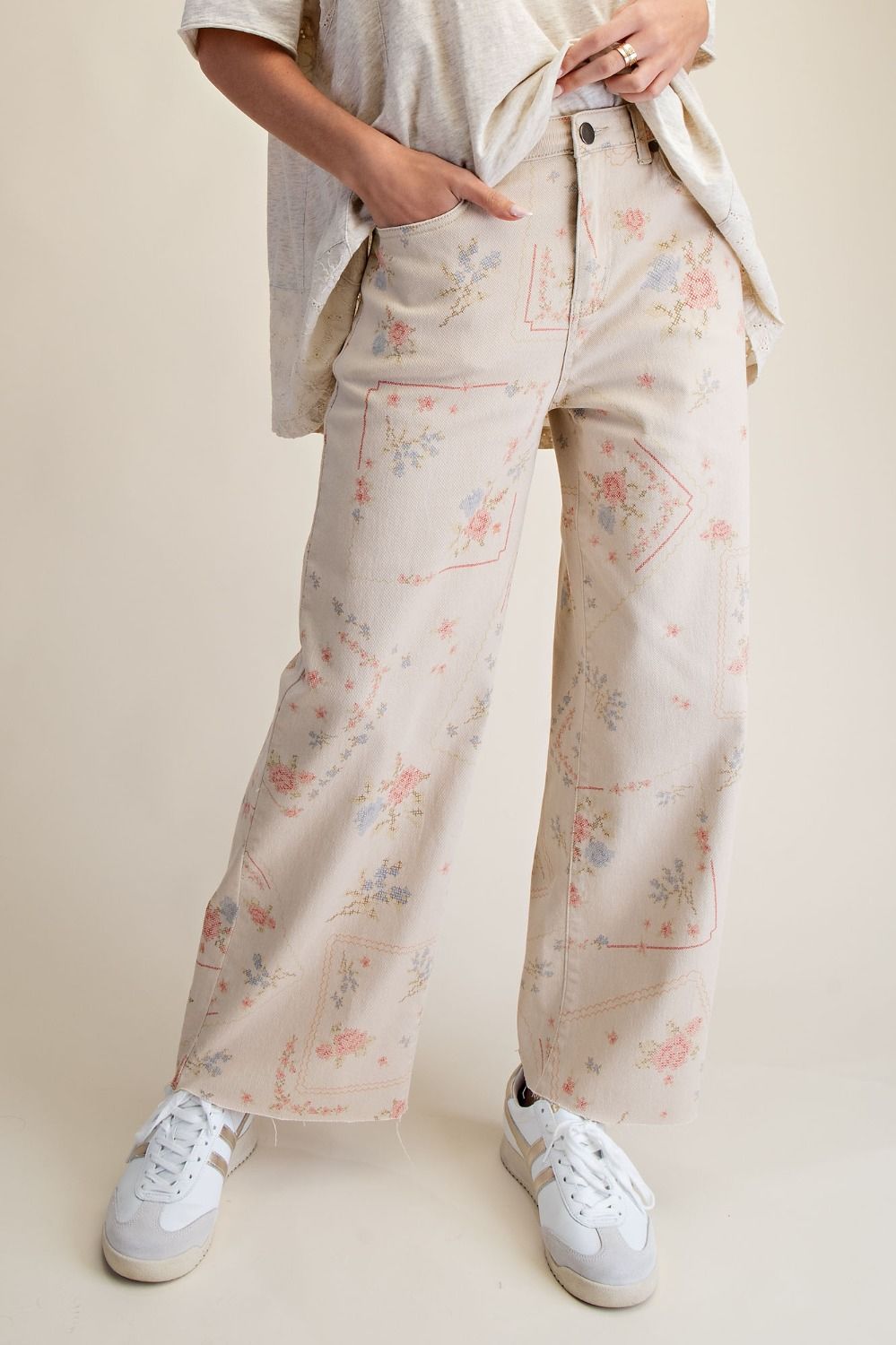 Floral Charm Twill Pants