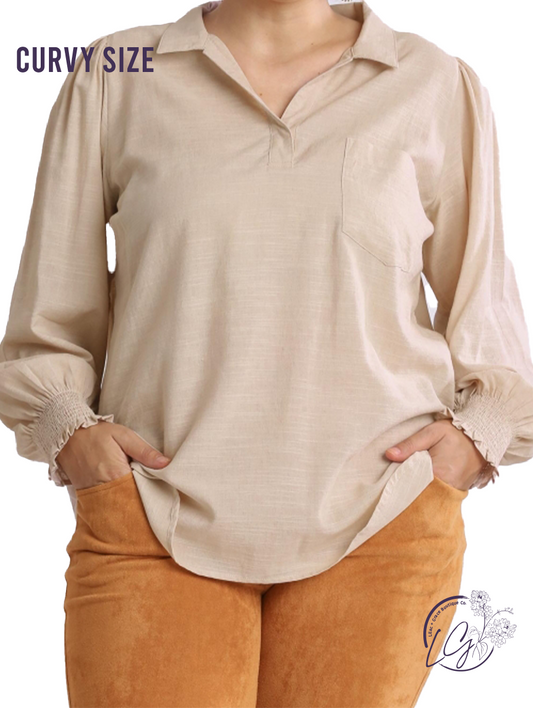 (Sale) Curvy Keep Going Collared Long Sleeve